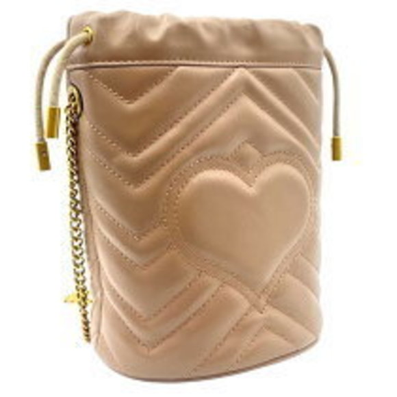 GUCCI GG Marmont Mini Bucket Bag Pink Beige Leather Shoulder - Picture 2 of 5
